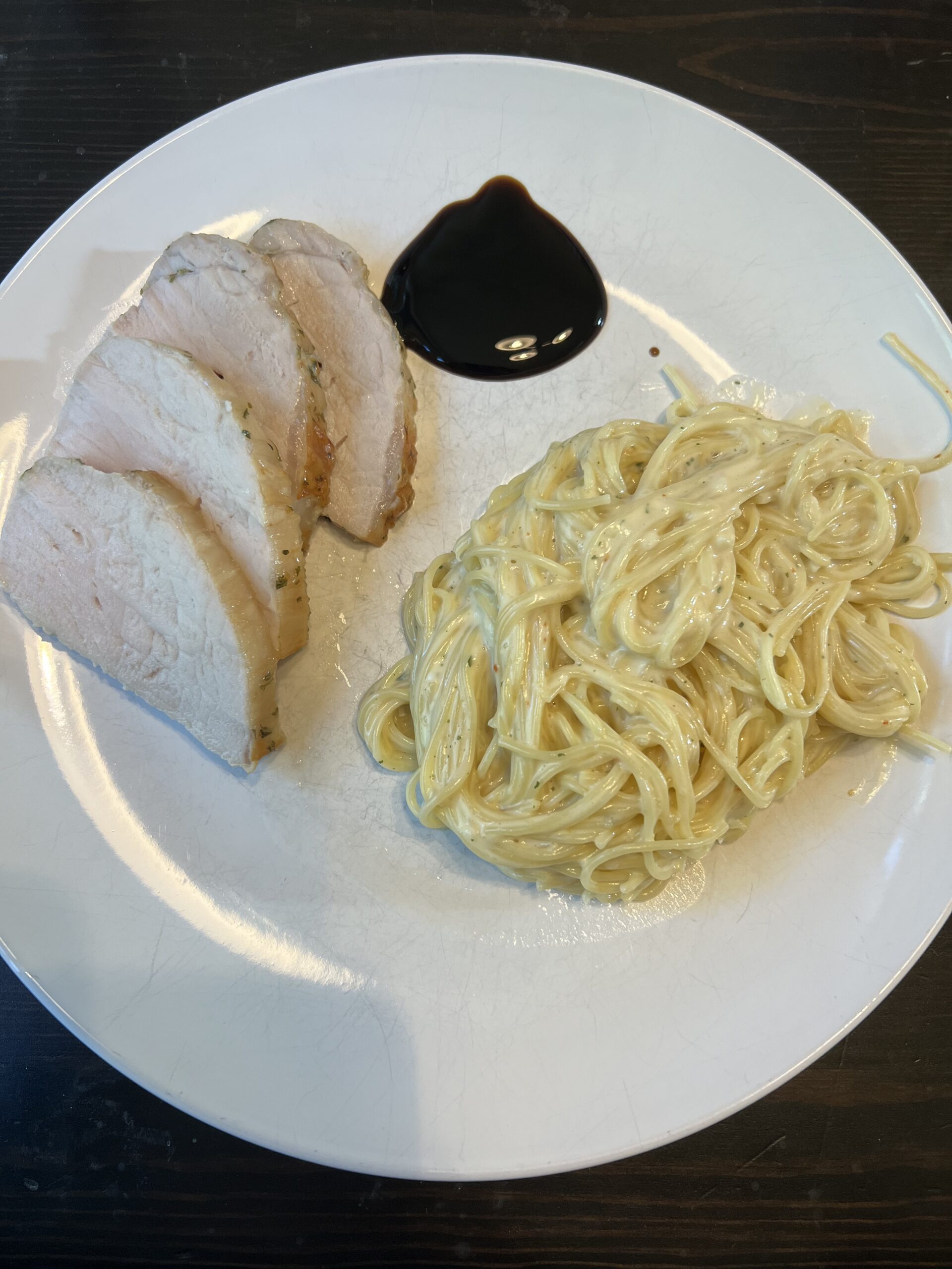 Pork Tenderloin with Garlic Angel Hair Pasta